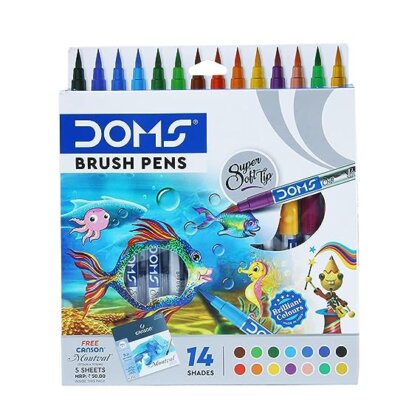 DOMS 14 Shades Brush Pen Box Pack | Super Soft Tip With Brilliant Colors | Water Based Ink Which Gives Water Color Effect