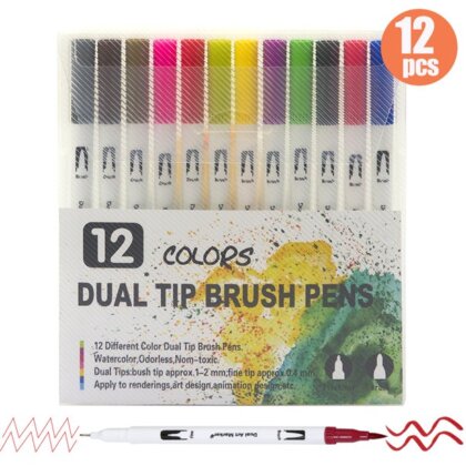 Brush Pens 12 Pcs Dual Tip  Art Markers Set Flexible Brush & 0.4mm Fine liner-Keep Smiling | Artweb Bd